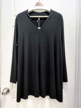 Eileen Fisher Black V-Neck Jersey Tunic Size 1X
